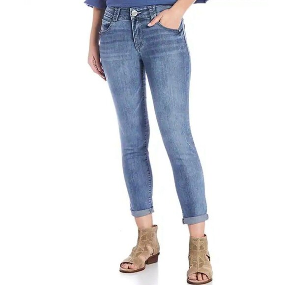 Democracy "Ab" Solution Crop Roll Cuff Skinny Jeans Womens Blue Stretch Size 8 - Picture 1 of 11